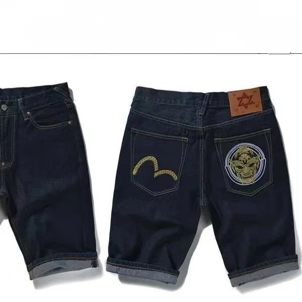 Evisu Evisu E-Jacket Denim Shorts Dark Blue with Gold Embroidery Navy