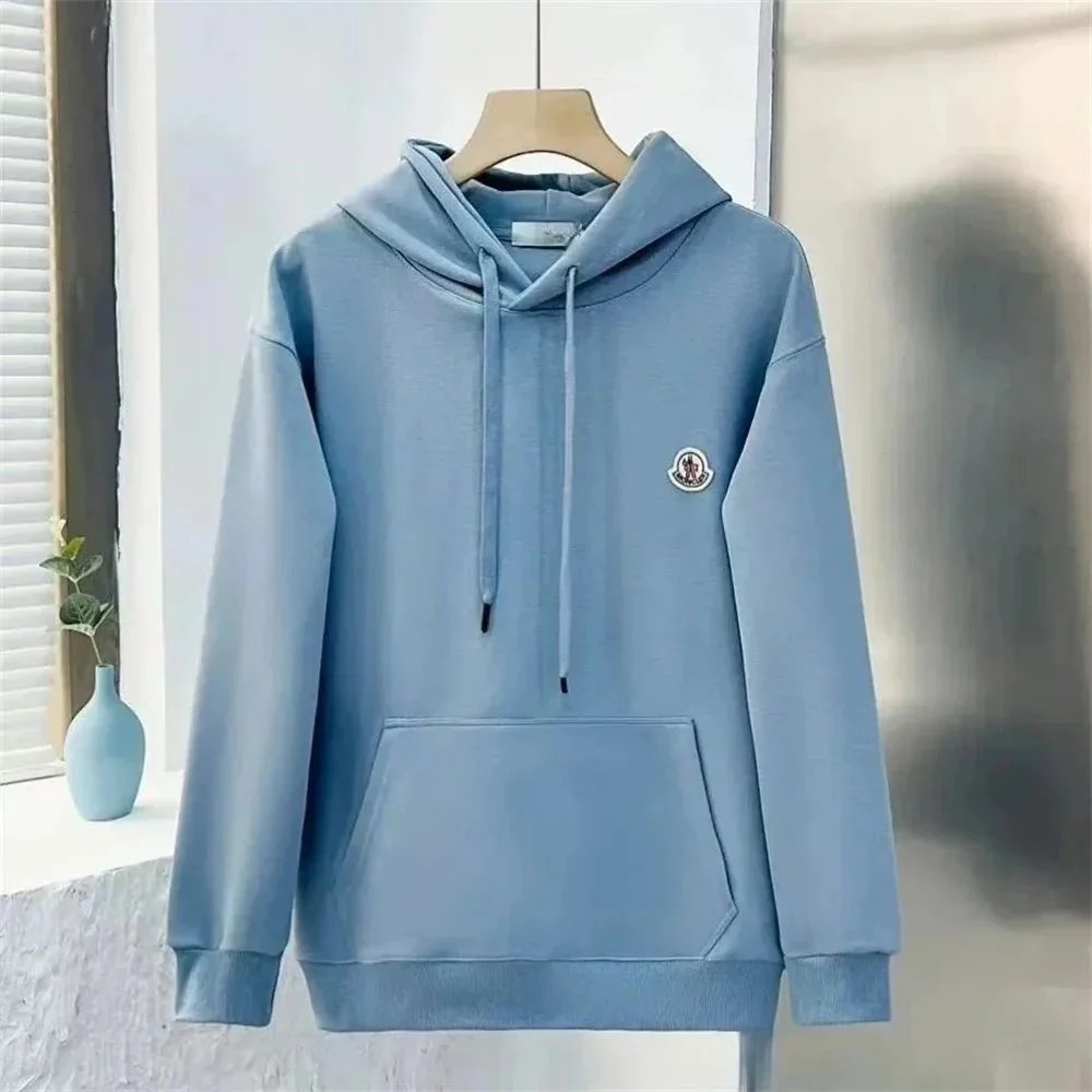 Moncler Light Blue Hoodie with Logo Patch