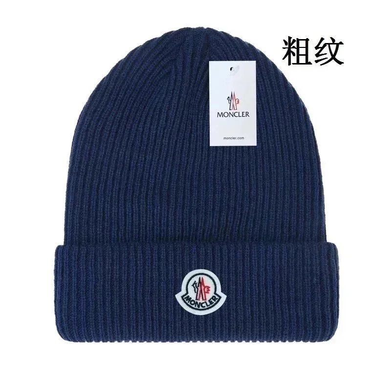 Moncler Moncler Navy Blue Ribbed Beanie Hat Navy