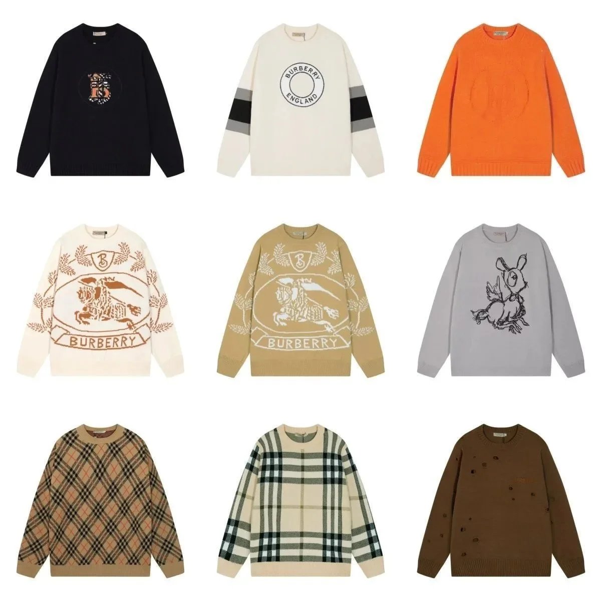 Burberry Logo Knit Beige Oversized Sweater