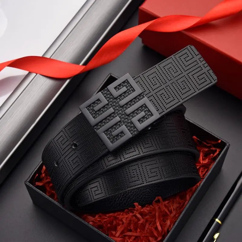 Unbranded Belts Embossed Geometric Pattern Belt with Buckle — Y-1 Black Buckle