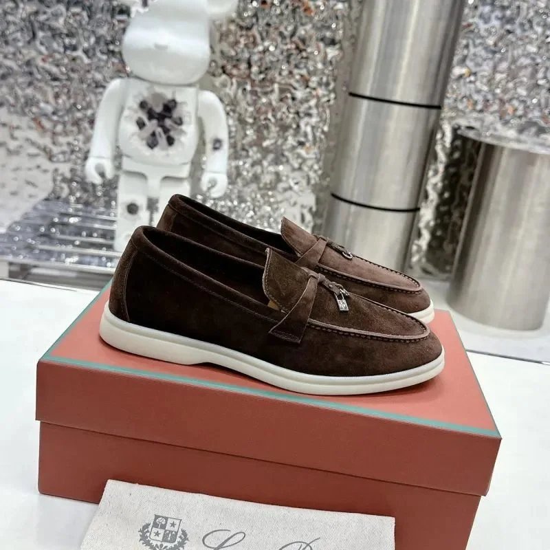 Dolce & Gabbana Brown Suede Loafers with White Sole Brown