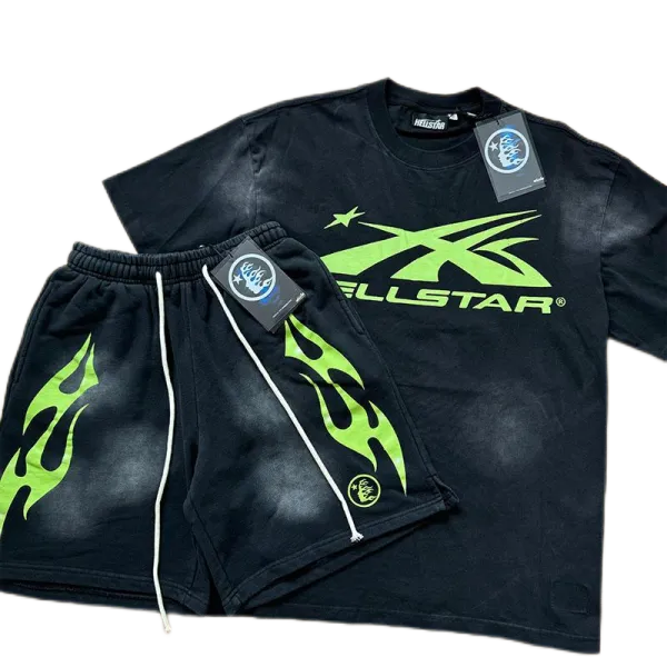 Hellstar Flame Logo Black T-Shirt and Shorts Set - 9