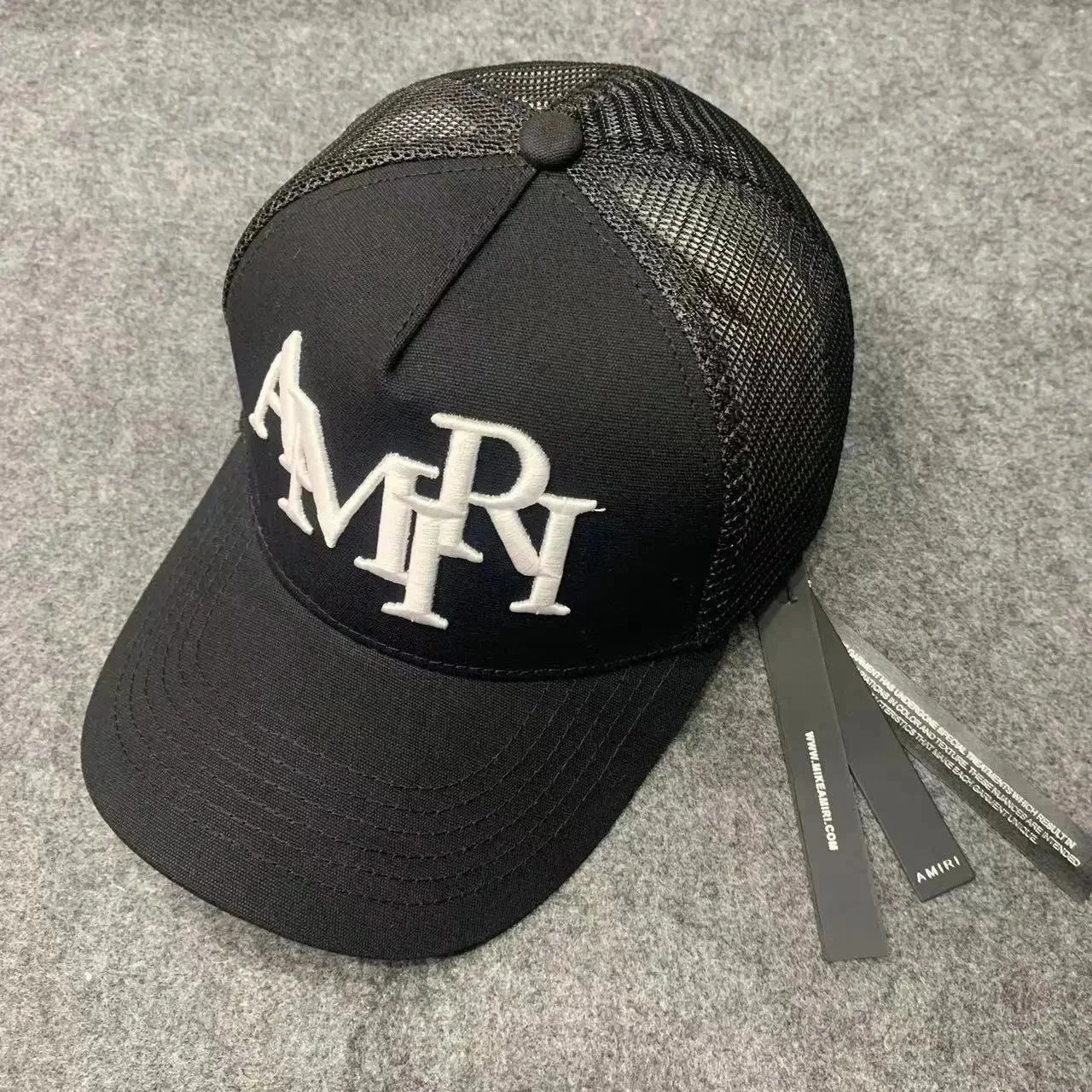Black Mesh Back Cap White Embroidered Logo Streetwear Trucker Hat