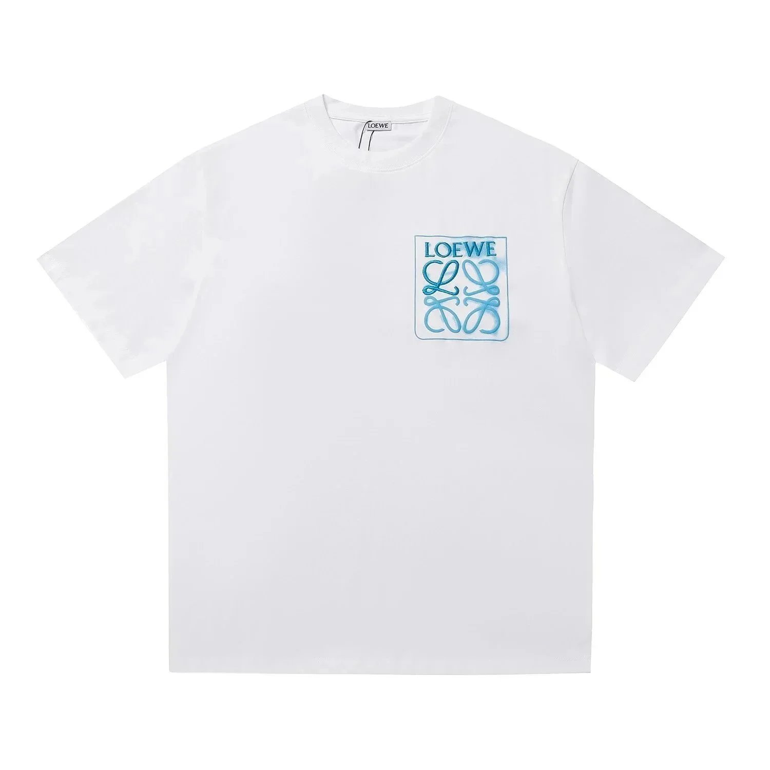 Loewe Loewe Anagram Logo T-Shirt in White with Blue Embroidery White