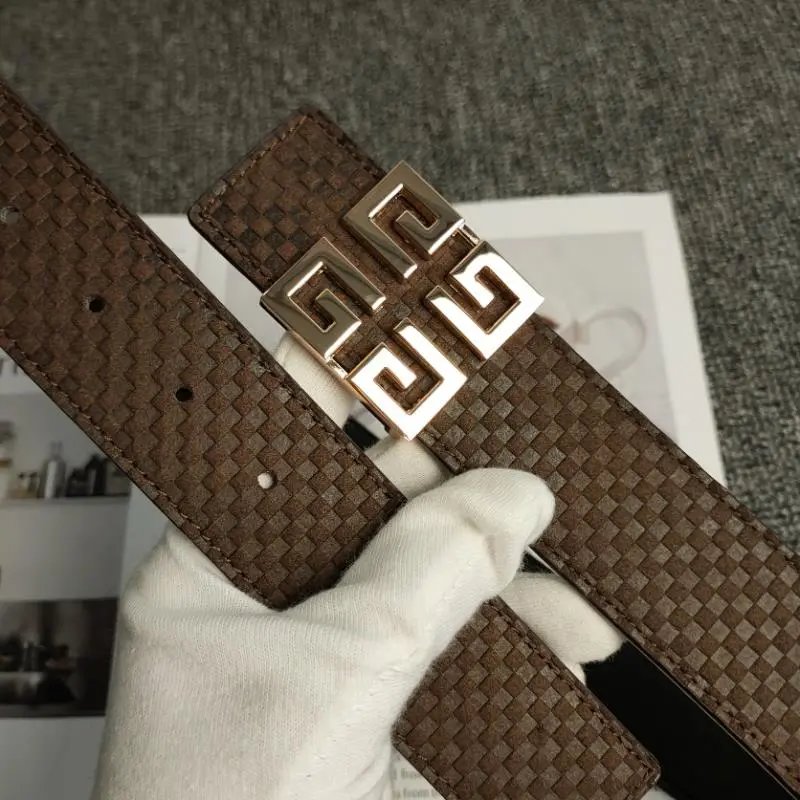 Unbranded Belts Embossed Geometric Pattern Belt with Buckle — F-1 Gold Buckle