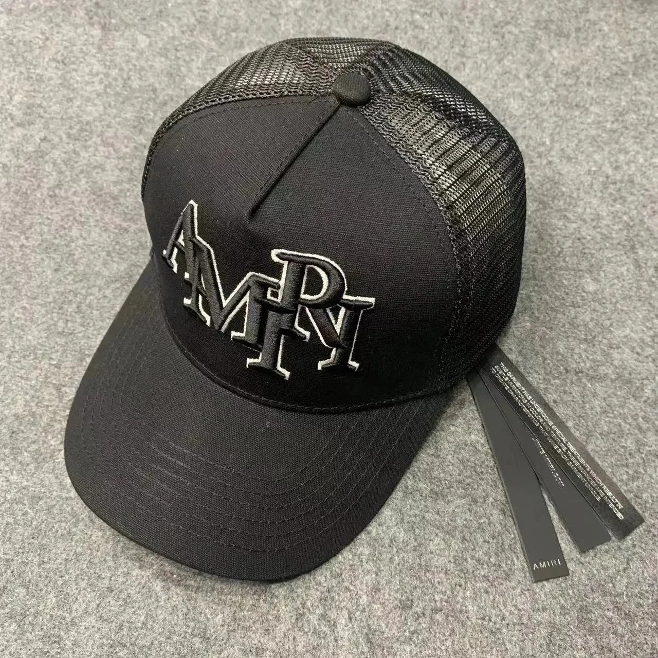 Black Mesh Back Cap White Embroidered Logo Streetwear Trucker Hat