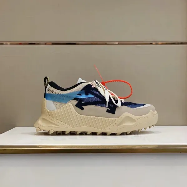 Off-White Diagonal Arrow Industrial Runner Beige Navy Blue Chunky Sneakers - 1