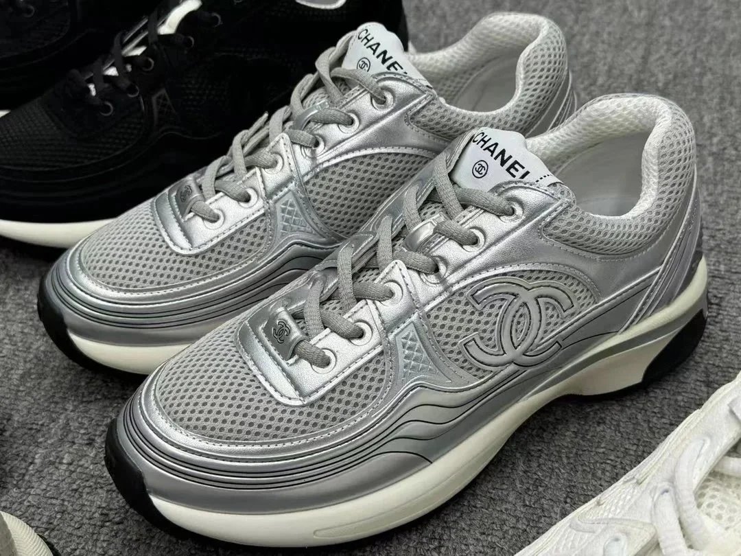 Chanel Sneaker Silver White Black Mesh Chunky Sneakers