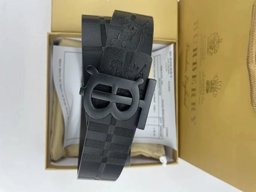 Burberry Burberry Black Checkered Belt with TB Buckle Black