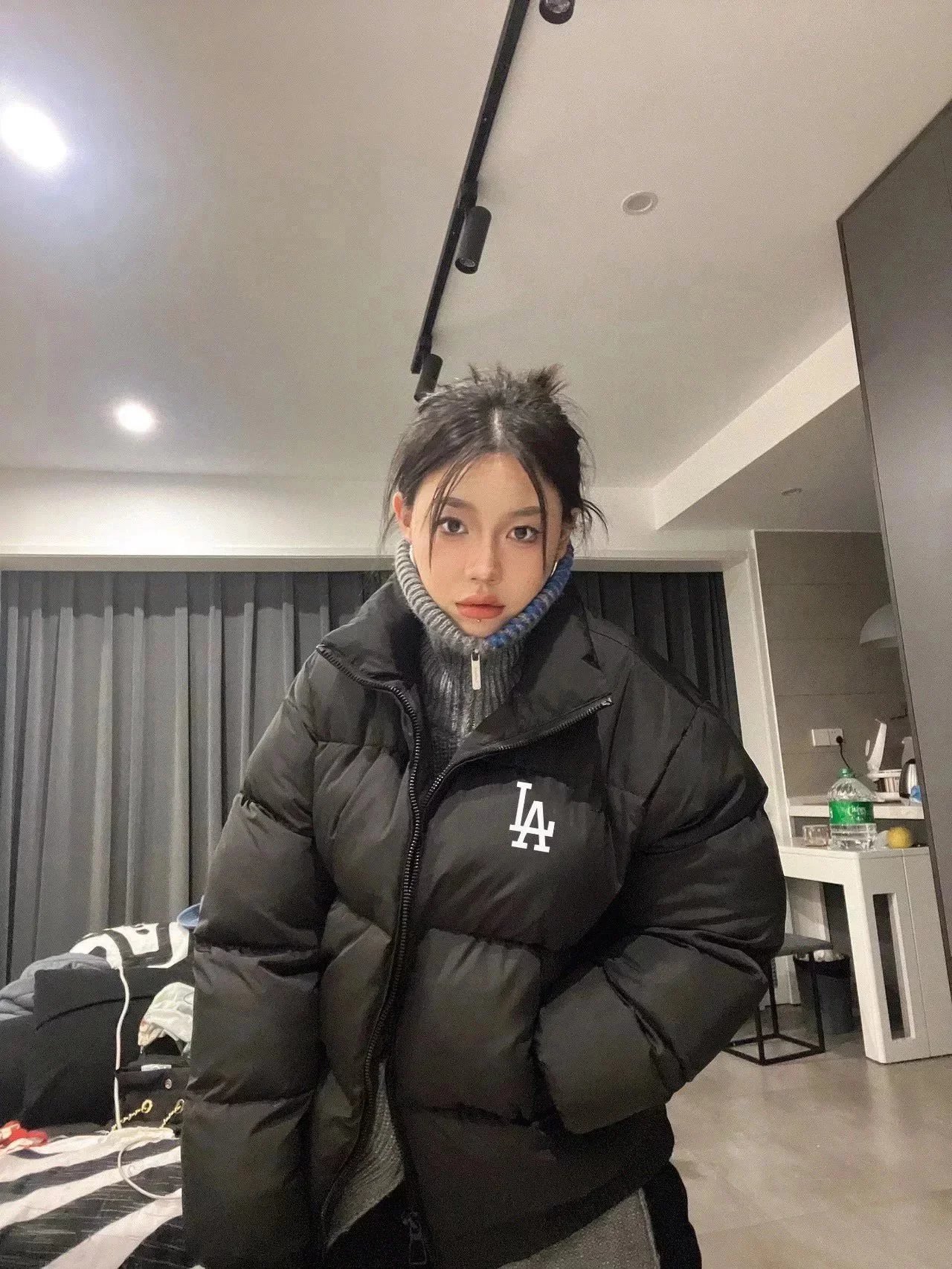 Black LA Logo Puffer Jacket Black