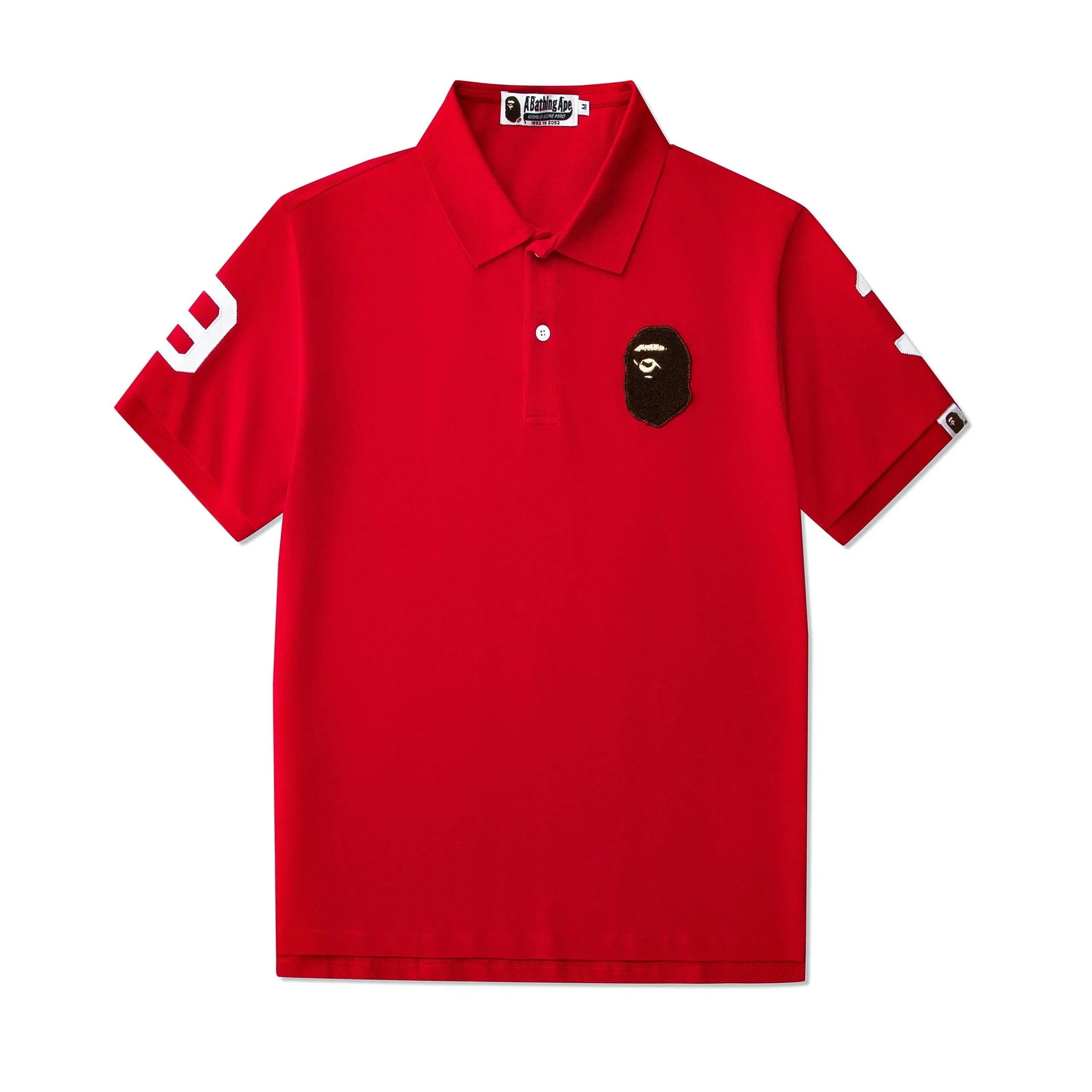 A Bathing Ape Red Bape Head Polo Shirt