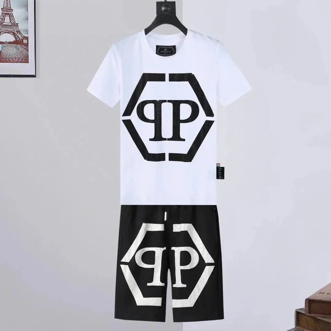 Philipp Plein Philipp Plein PP Logo Summer Set - White Top with Black Shorts White