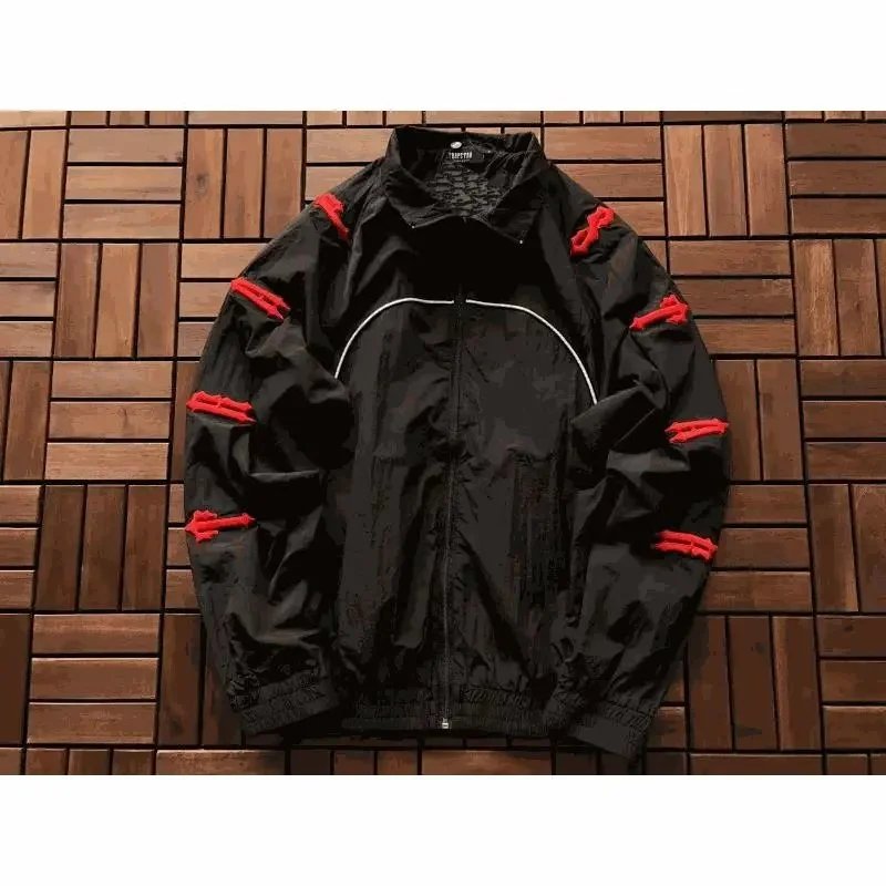 Trapstar Jackets Zip-Up Windbreaker with Red Appliqué Details image 1
