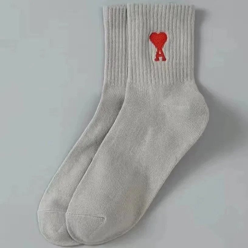 Ami Paris Grey Socks with Red Heart Logo Grey