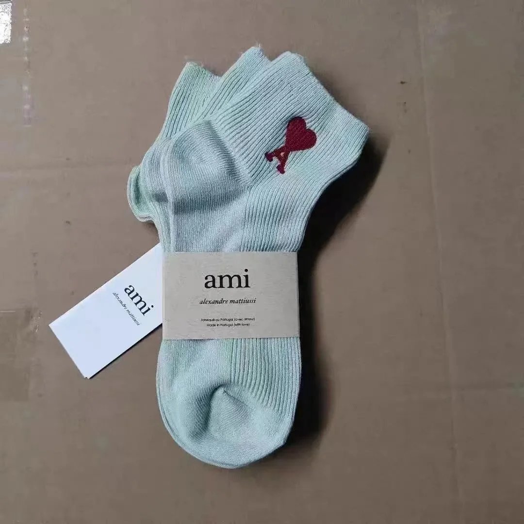 AMI Alexandre Mattiussi Ami Alexandre Mattiussi Mint Green Socks with Red Heart Logo Green