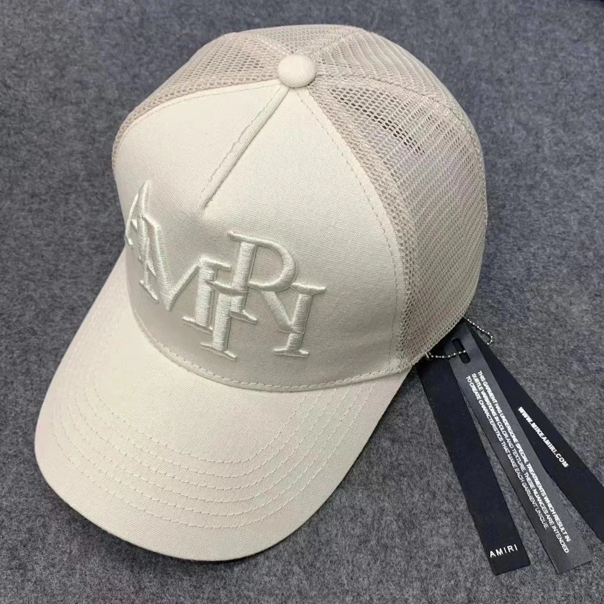 Black Mesh Back Cap White Embroidered Logo Streetwear Trucker Hat