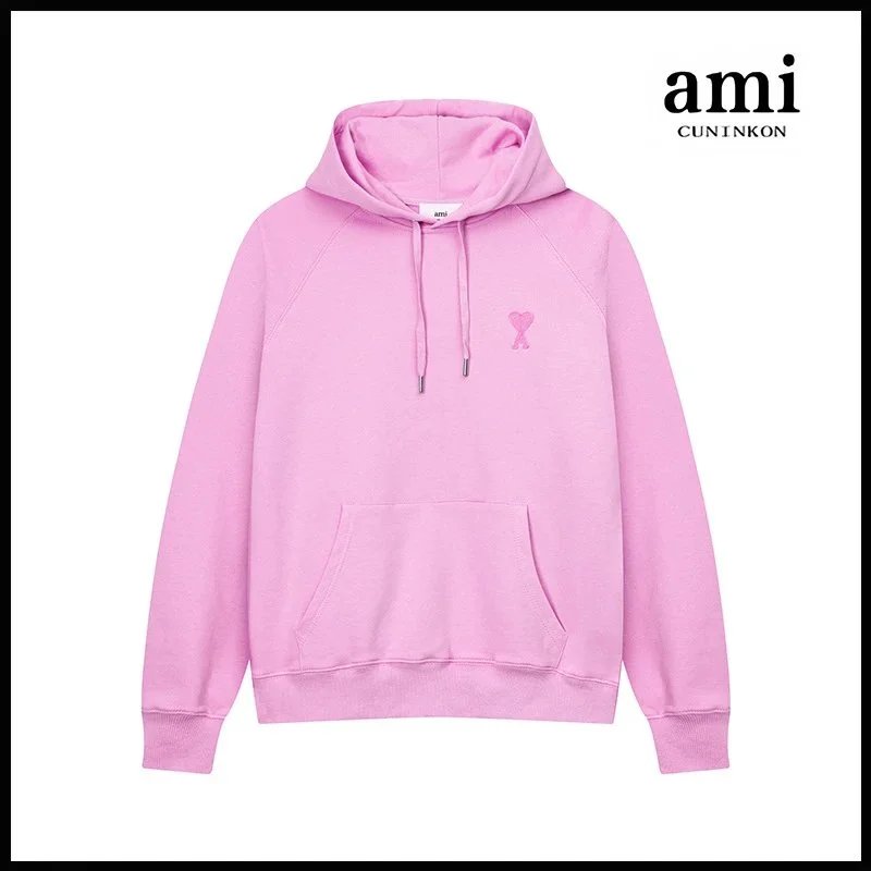 Ami Cuninkon Ami Cuninkon Pink Cotton Hoodie with Embroidered Logo Pink