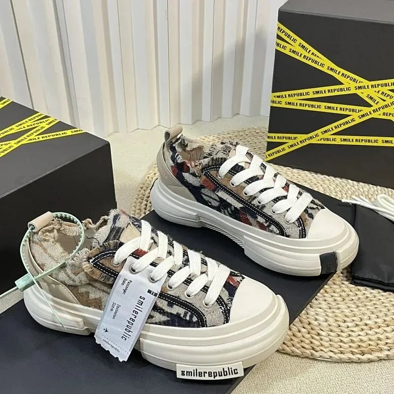Design Smile Republic Distressed Denim Chunky Sneakers Black / White Chunky Sneakers product detail 6 in Litbuy spreadsheet finds