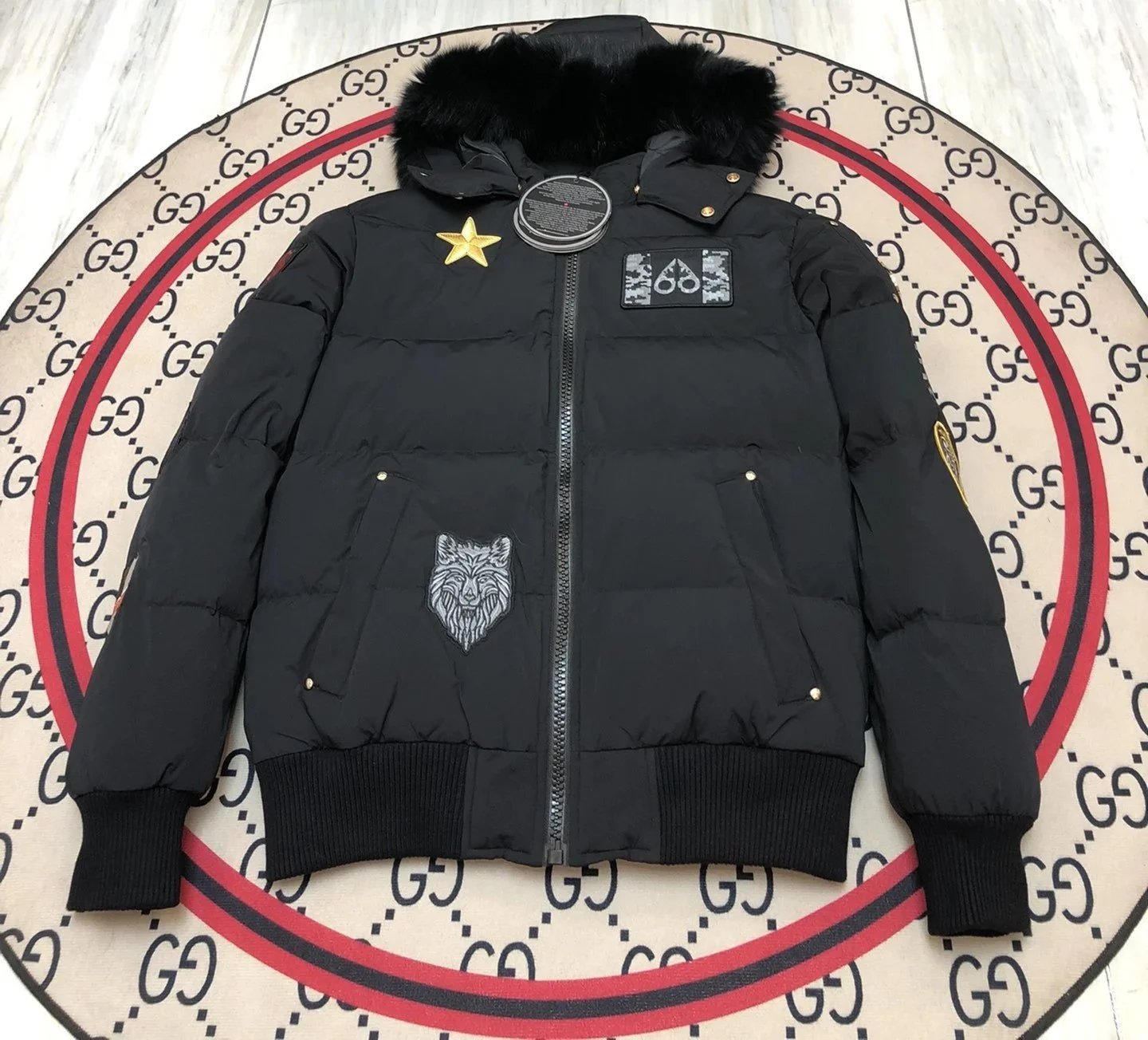Moose Knuckles Moose Knuckles Black Wolf Embroidery Down Jacket Black