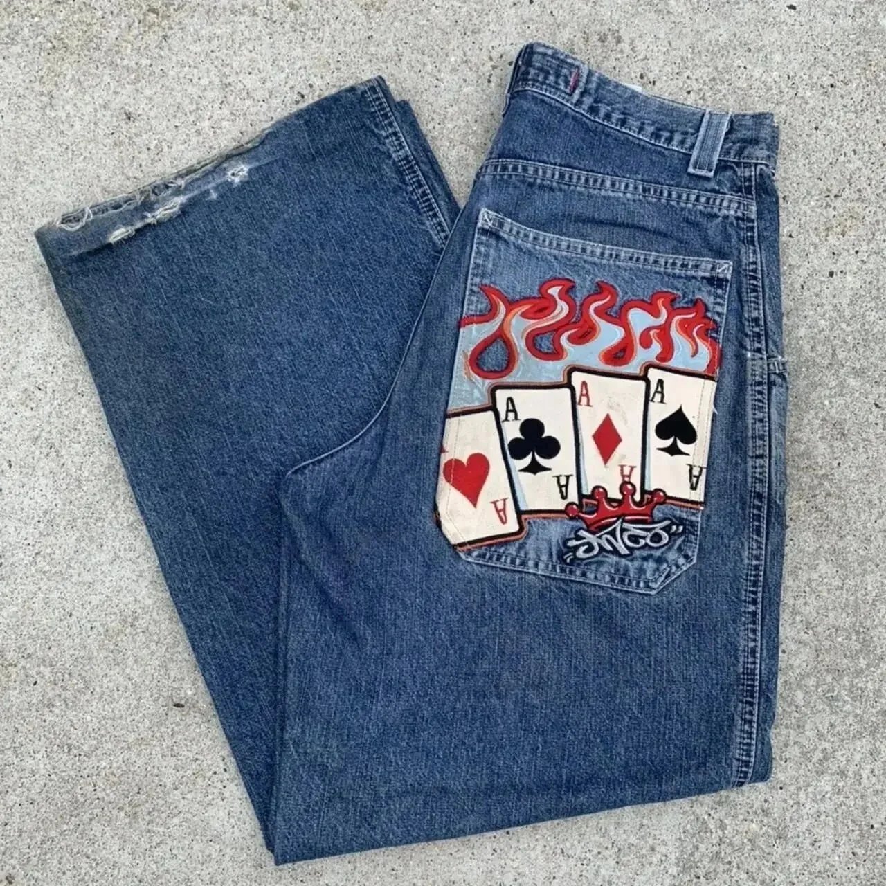 Big Boy Jeans Loose-fit cartoon embroidered — N23 Blue