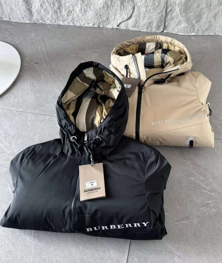 Burberry Check Blue White Grey Plaid Puffer Jacket