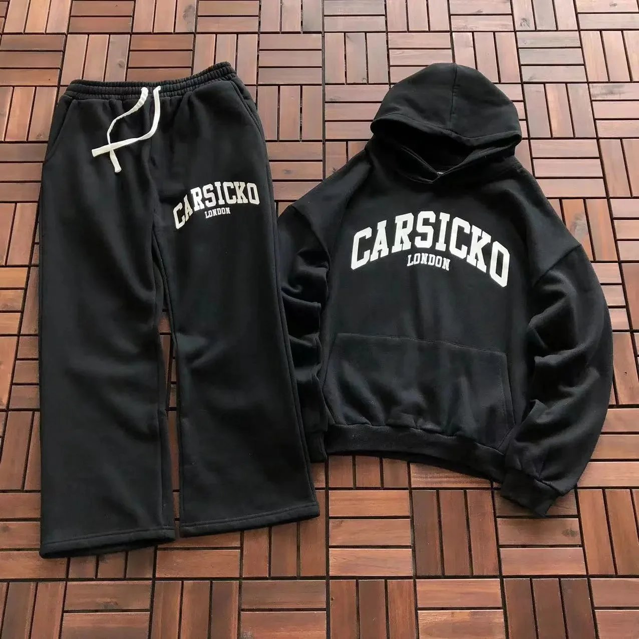 Black Hoodie With White Heart Embroidery Casual Sweatshirt