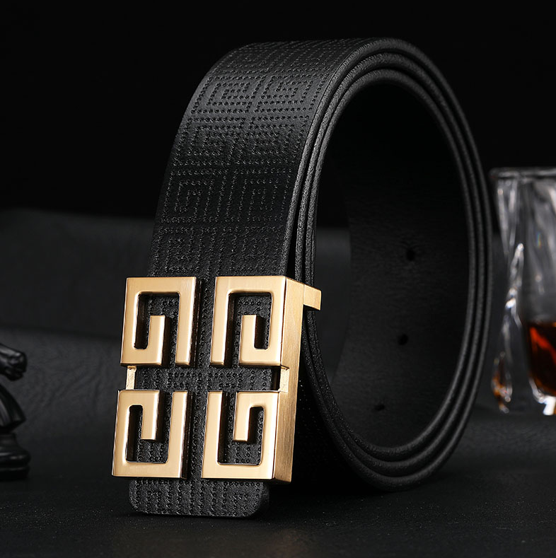 Unbranded Belts Embossed Geometric Pattern Belt with Buckle — B-1 Gold Buckle