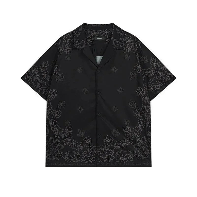 Paisley Print Short Sleeve Shirt And Shorts Set Green Black Casual