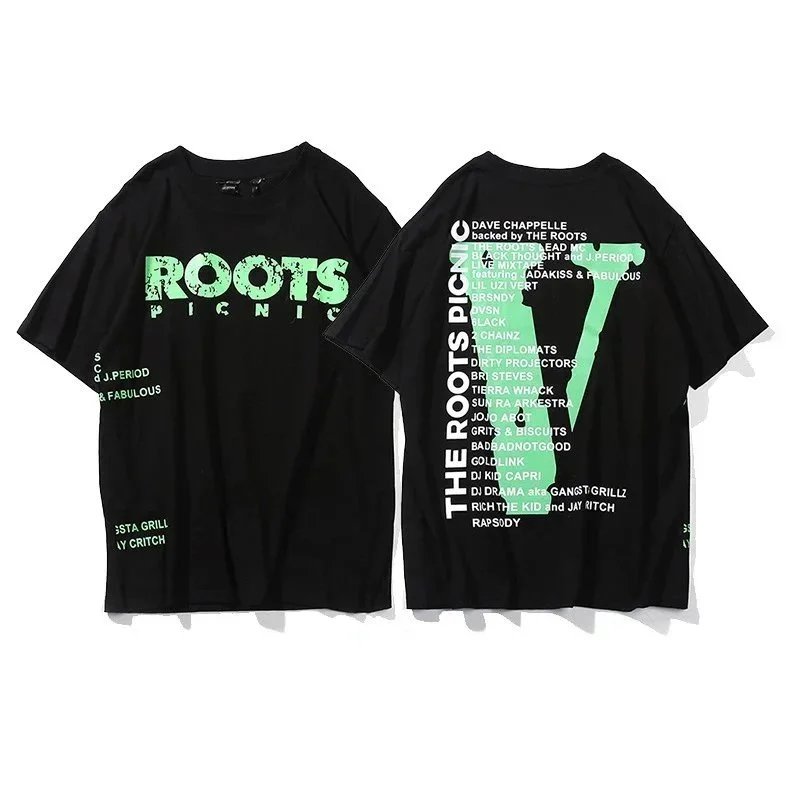 VLONE Vlone Roots Picnic Black T-Shirt with Green Print Black