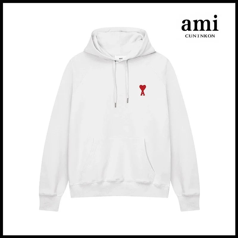 Ami Cuninkon AMI CUNINKON White Hoodie with Red Heart Logo White