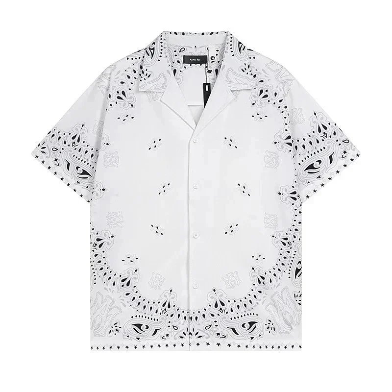 Paisley Print Short Sleeve Shirt And Shorts Set Green Black Casual