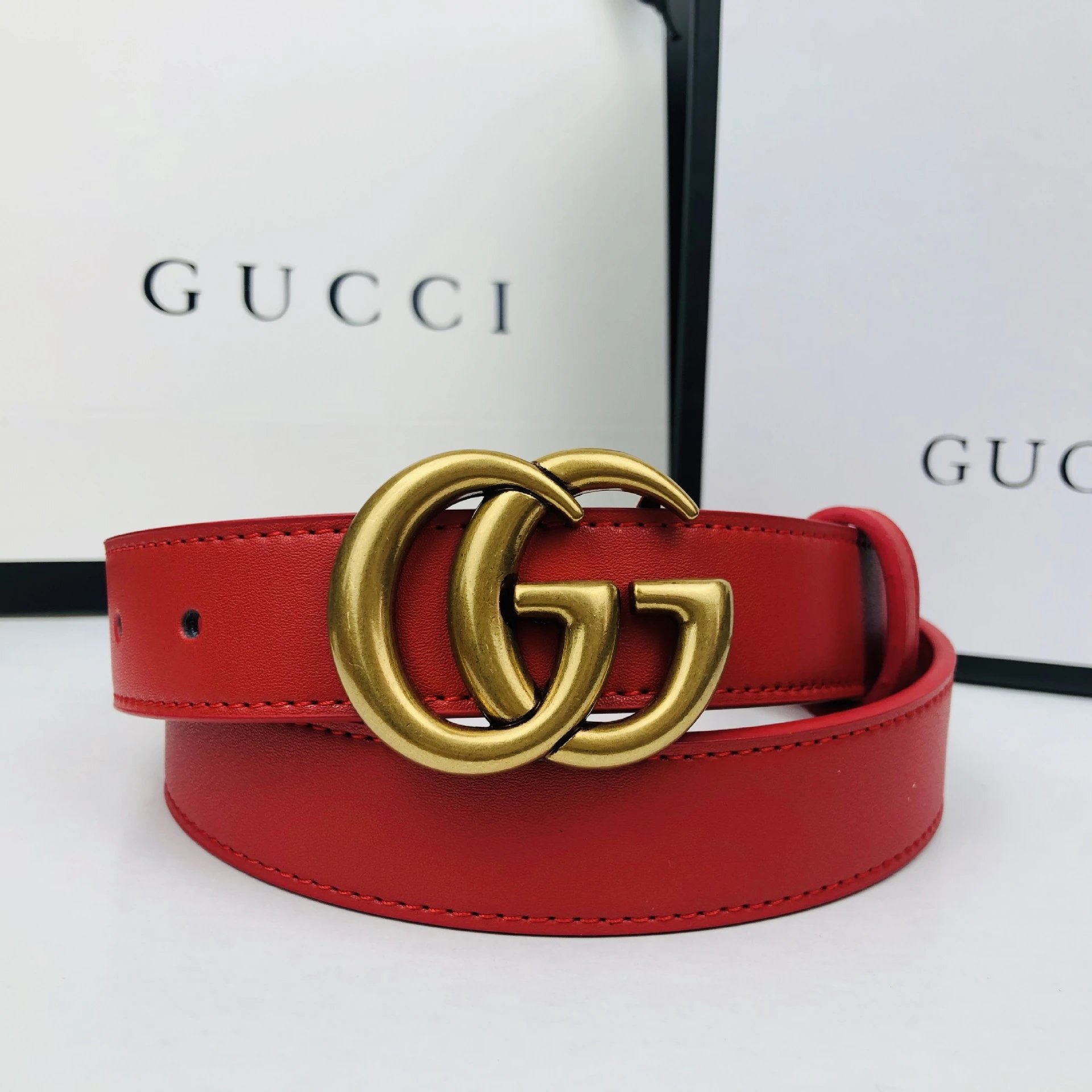 Leather Belt with GG Buckle photo 6