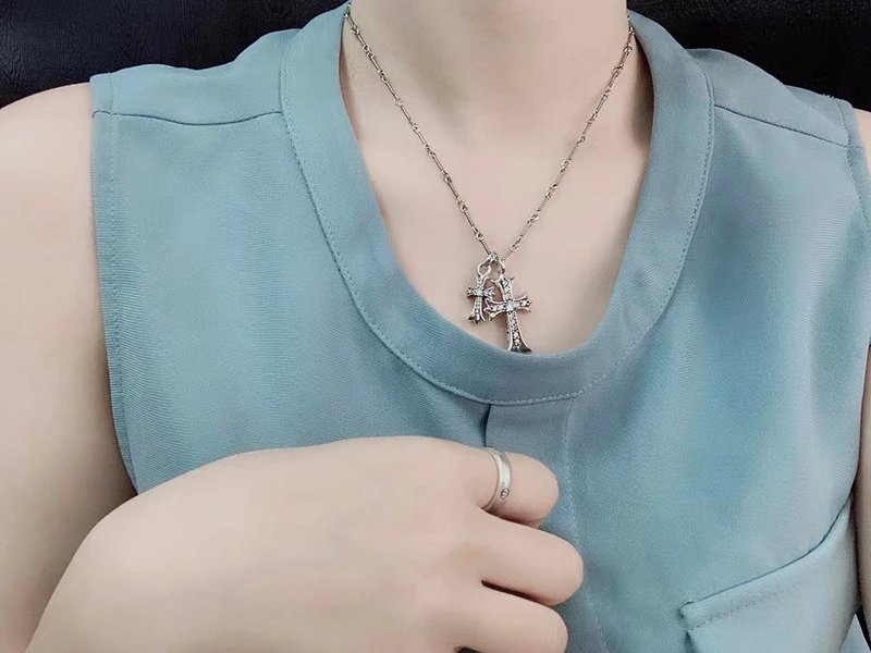 Chrome Hearts Cross Pendant Necklace Silver Jewelry - 24