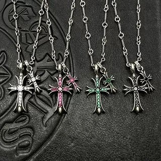 Diamond studded double cross sweater chain with a high-end feel