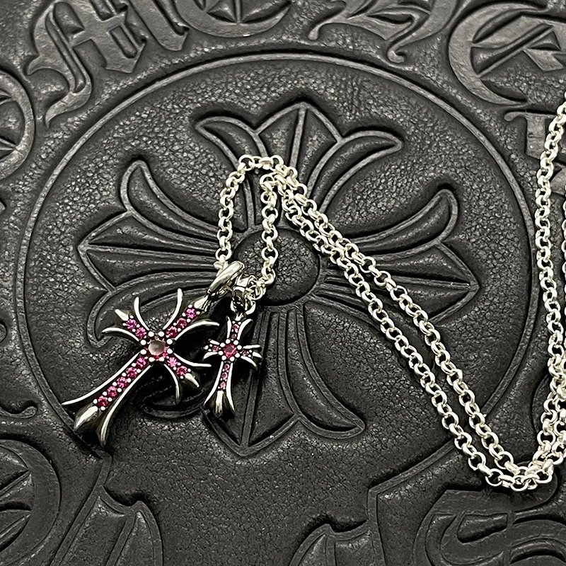 Chrome Hearts Cross Pendant Necklace Silver Jewelry - 17