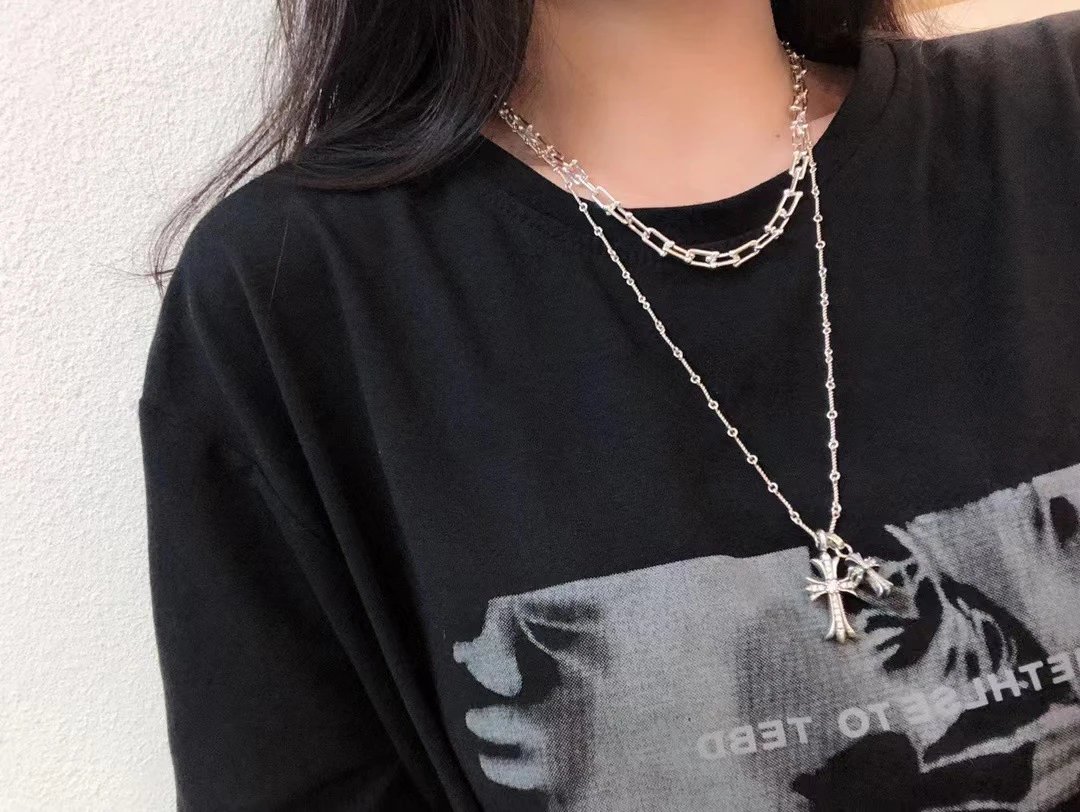 Chrome Hearts Cross Pendant Necklace Silver Jewelry - 26