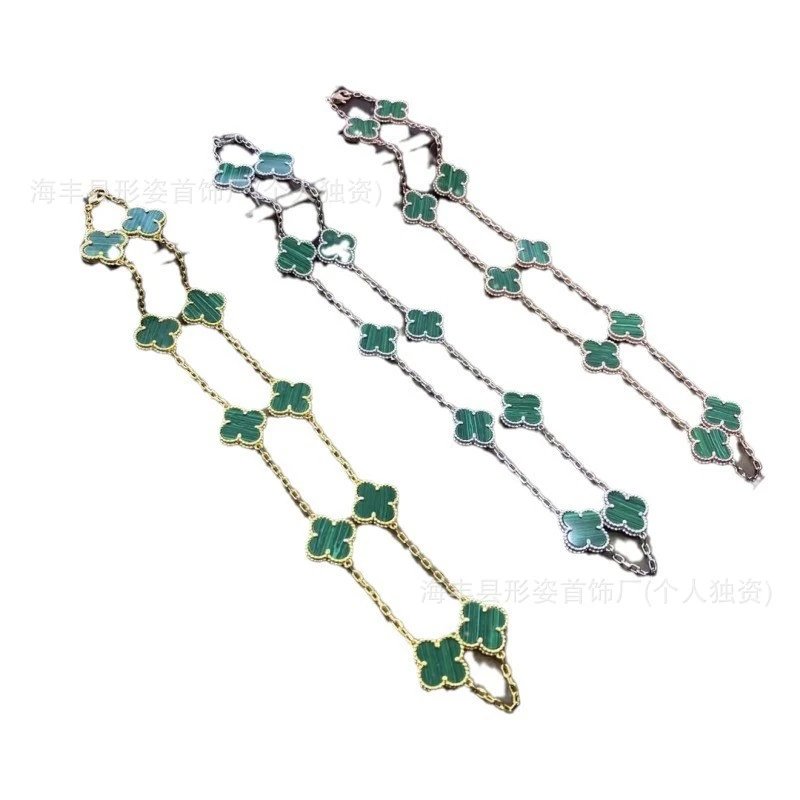 Silver Chain Necklace With Mother Of Pearl Clover Pendants Elegant Jewelry