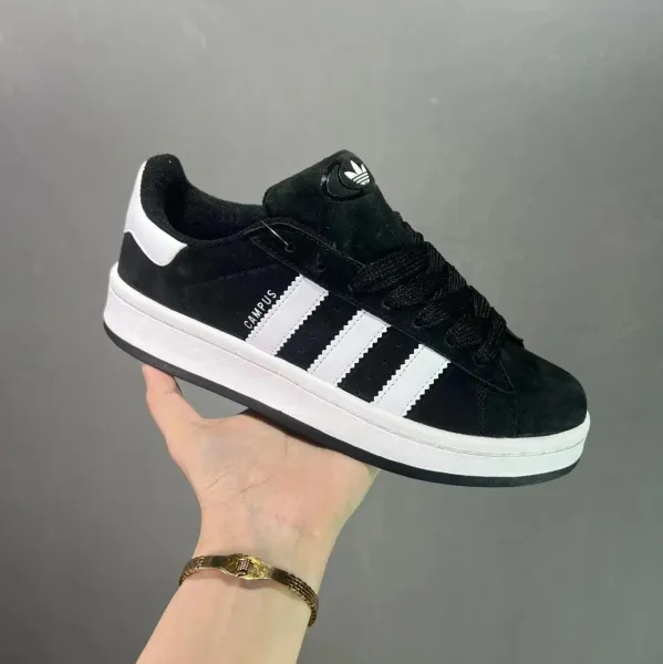 Adidas Originals Campus Black and White Suede Sneakers - 1