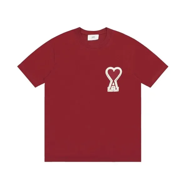 Ami Paris Heart Logo T-Shirt Burgundy - 1