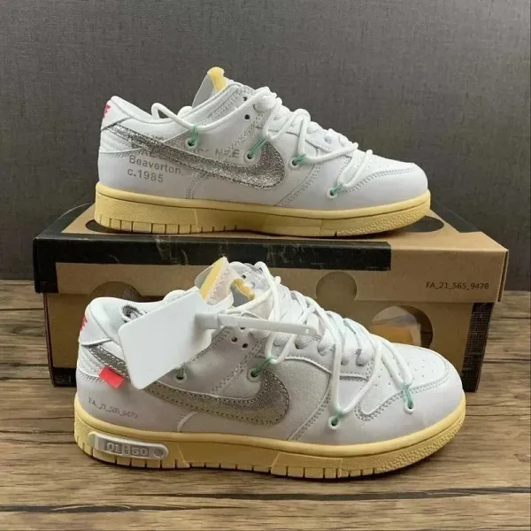 Nike x Off-White Dunk Low 'The 50' White Silver Yellow Sneakers - 1