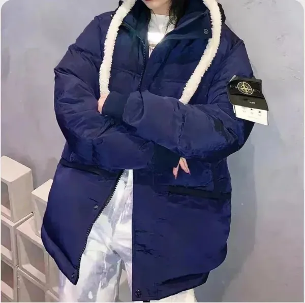 Stone Island Shadow Project Down Jacket Navy with Shearling Trim - 1