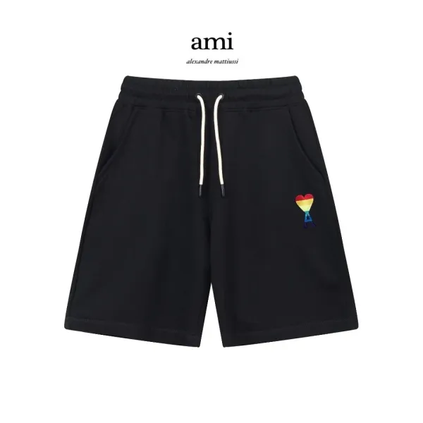 Ami Alexandre Mattiussi Rainbow Heart Embroidered Black Sweat Shorts - 1