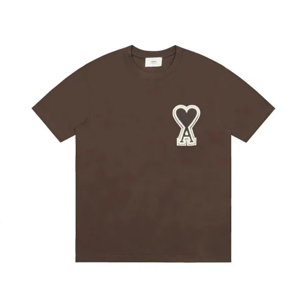 Ami Paris Heart Logo T-Shirt Brown - 1