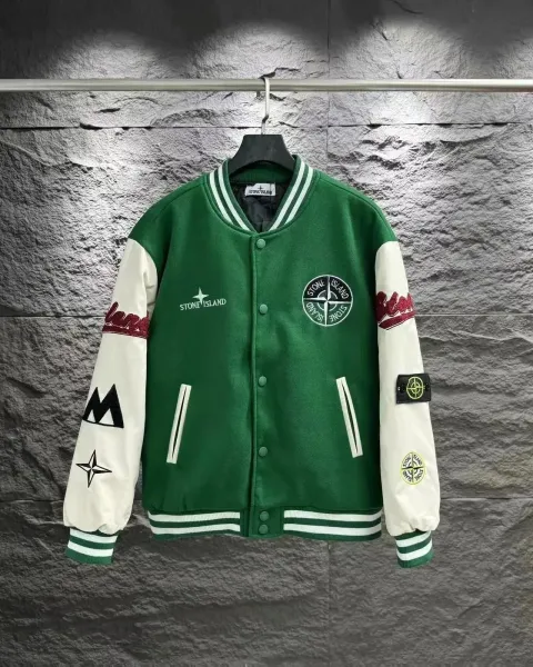 Stone Island Varsity Jacket Green and Cream Outerwear - 1