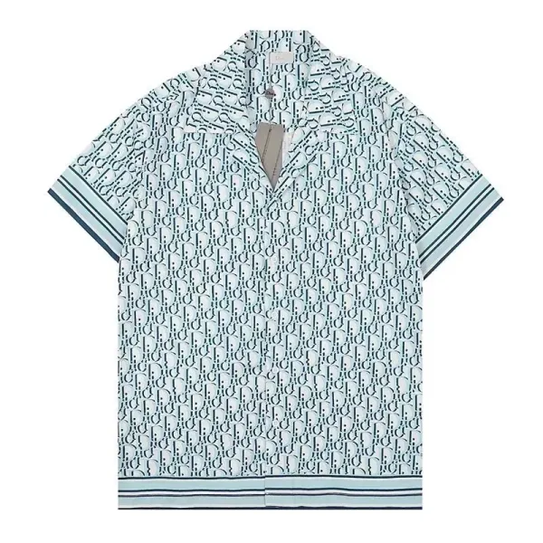Dior Oblique Print Short-Sleeve Shirt in Ice Blue - 1