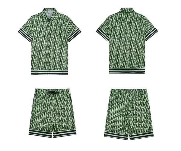 Dior Oblique Green Print Short-Sleeve Shirt and Shorts Set - 1