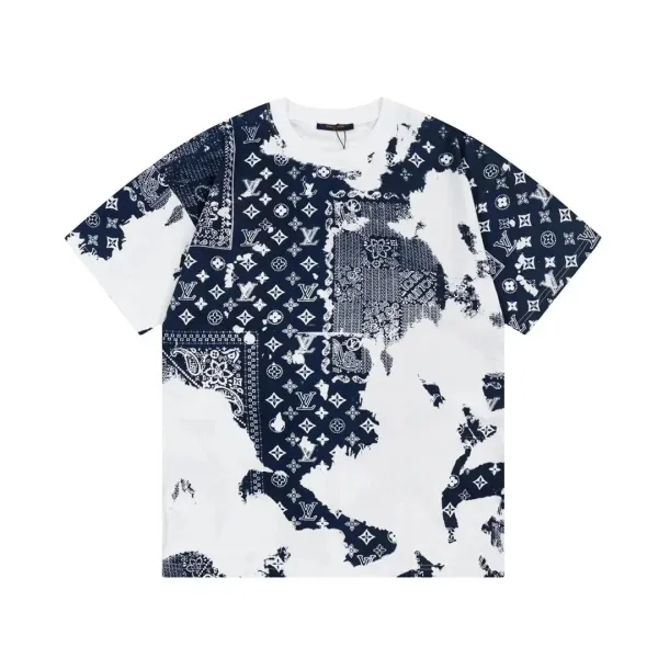 Louis Vuitton Bandana Patchwork Print T-Shirt Navy and White - 1