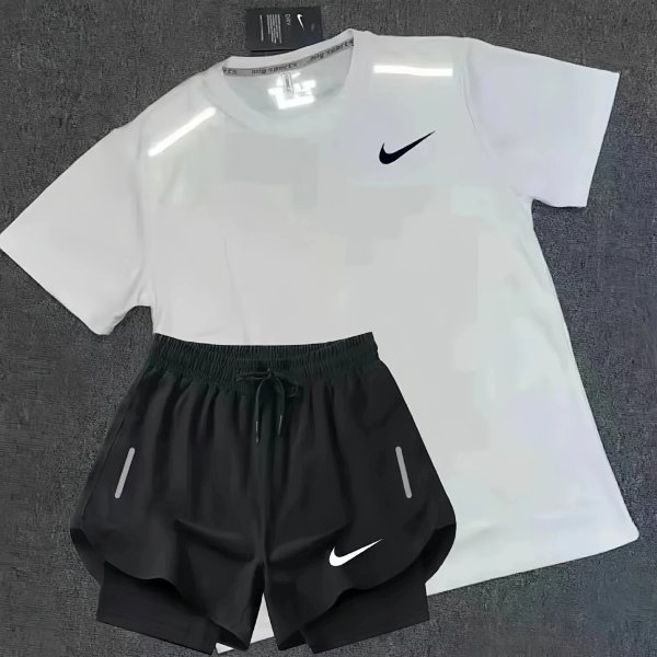 Nike Dri-FIT Run Short-Sleeve Tee and 2-in-1 Running Shorts Set White / Black Casual Set product listing in Litbuy spreadsheet finds