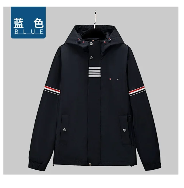 Unbranded Jackets Hooded padded jacket with striped sleeves and four-bar placket detail product detail image 9